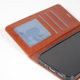 Fourre iPhone 17 Pro - Premium Flip cuir lisse porte-cartes - Brun
