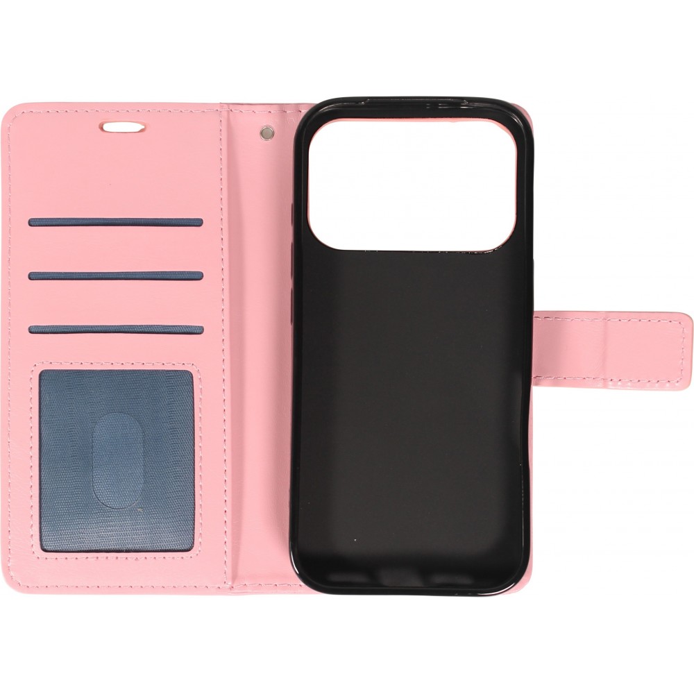 Fourre iPhone 17 Pro - Premium Flip cuir lisse porte-cartes - Rose clair