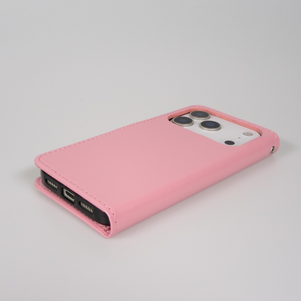 Fourre iPhone 17 Pro - Premium Flip cuir lisse porte-cartes - Rose clair