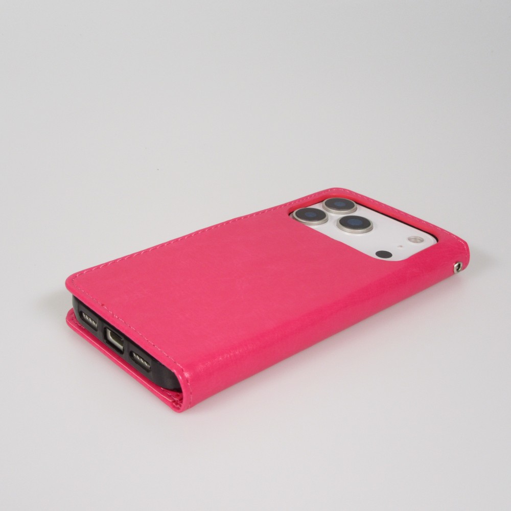 Fourre iPhone 17 Pro - Premium Flip cuir lisse porte-cartes - Rose foncé