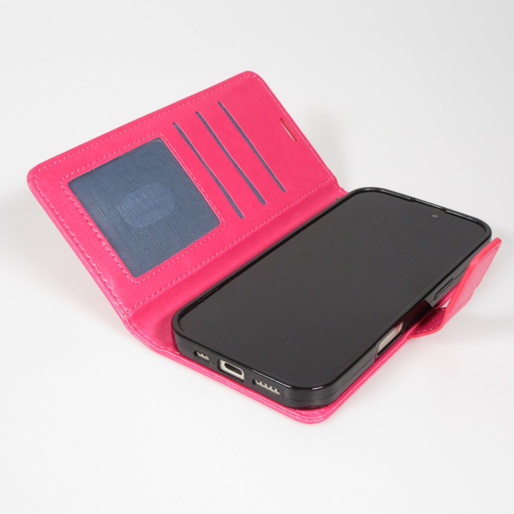 Fourre iPhone 17 Pro - Premium Flip cuir lisse porte-cartes - Rose foncé