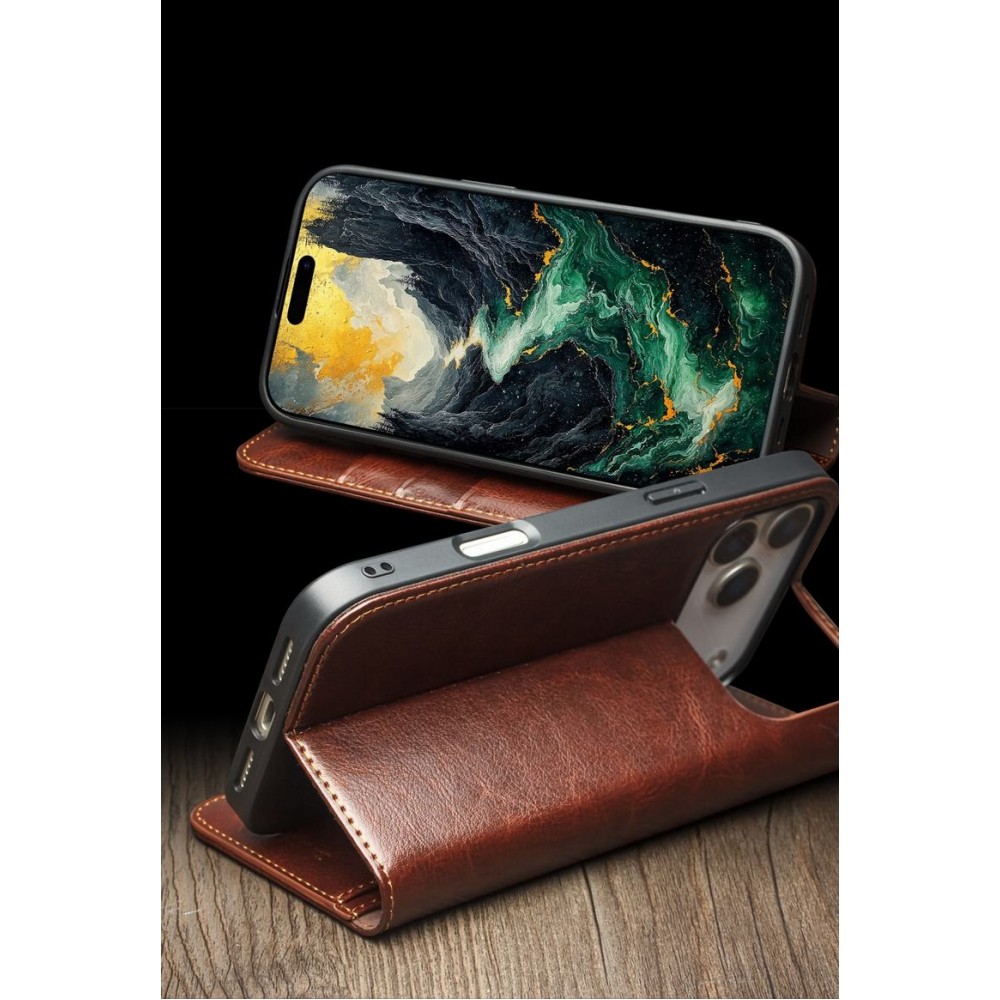 Fourre iPhone Air - Flip Qialino Classic Wallet cuir véritable - Brun clair