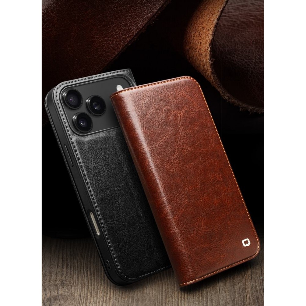 Fourre iPhone Air - Flip Qialino Classic Wallet cuir véritable - Brun clair