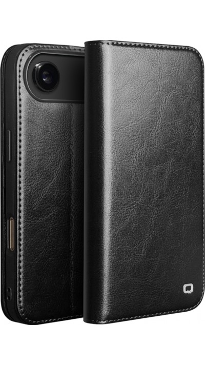 iPhone Air Case Hülle - Qialino Flip Classic Wallet Echtleder - Schwarz