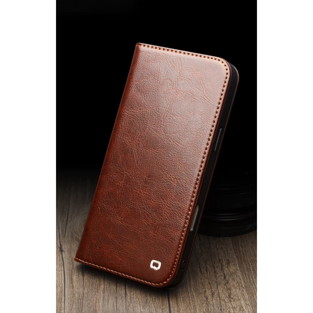 iPhone Air Case Hülle - Qialino Flip Classic Wallet Echtleder - Schwarz