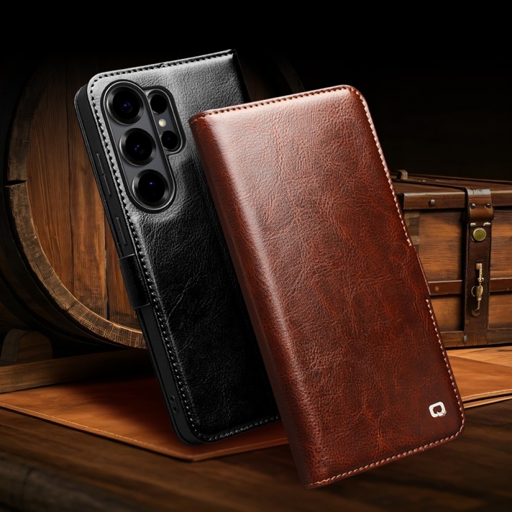 Fourre Samsung Galaxy S26 Ultra - Flip Qialino cuir véritable avec fermeture magnétique - Brun