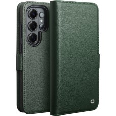 Samsung Galaxy S26 Ultra Case Hülle - Flip Qialino Echtleder matt mit magnetischem Verschluss - Mattgrün