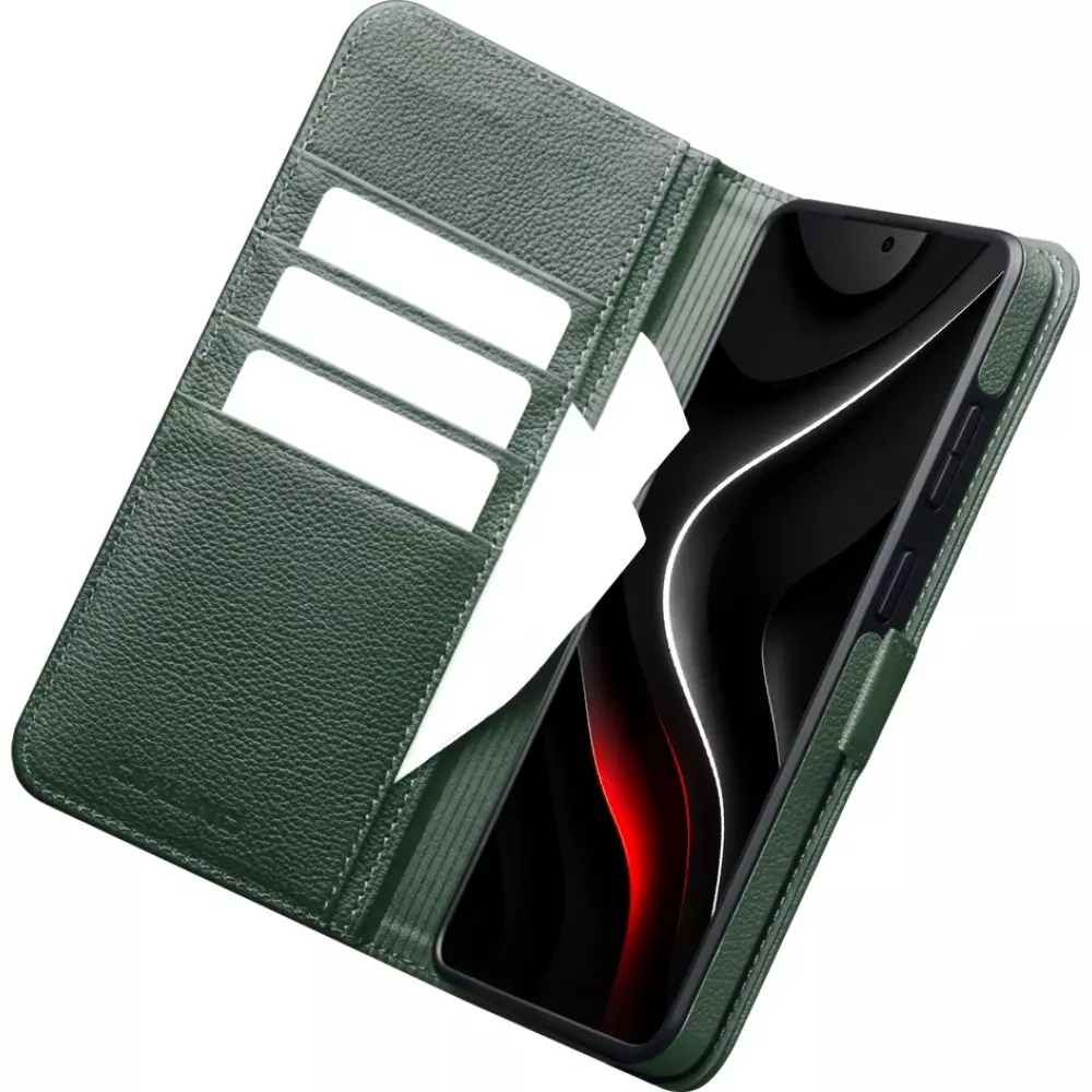 Fourre Samsung Galaxy S26 Ultra - Flip Qialino cuir véritable mat avec fermeture magnétique - Vert mat
