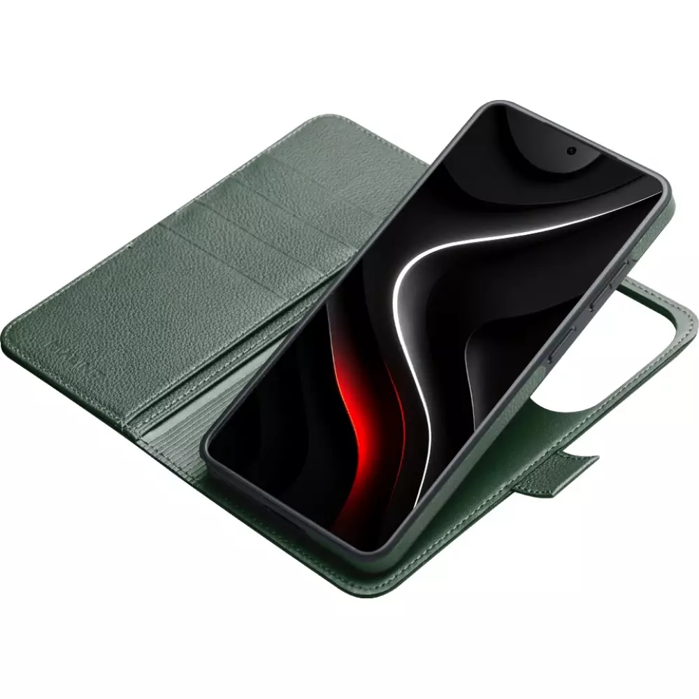 Fourre Samsung Galaxy S26 Ultra - Flip Qialino cuir véritable mat avec fermeture magnétique - Vert mat