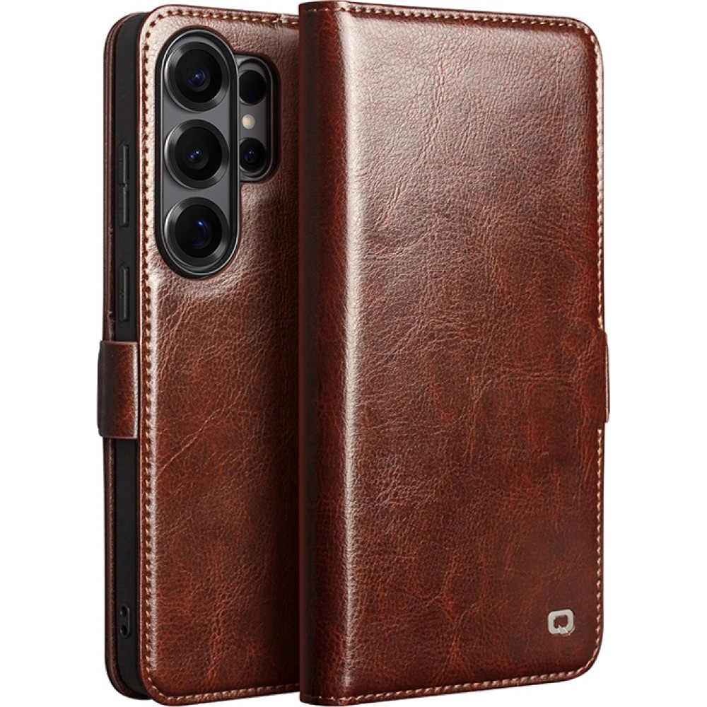Fourre Samsung Galaxy S26 Ultra - Flip Qialino cuir véritable avec fermeture magnétique - Brun