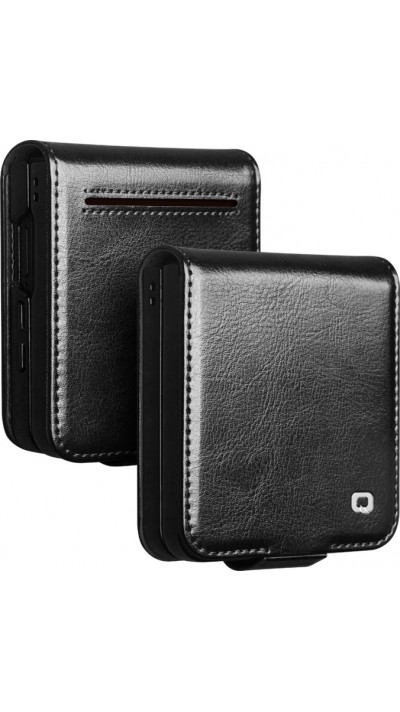 Samsung Galaxy Z Flip7 Case Hülle - Flip Qialino Echtleder mit magnetischem Verschluss - Schwarz