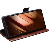 Fourre Samsung Galaxy Z Fold7 - Flip Qialino cuir véritable avec fermeture magnétique - Brun foncé