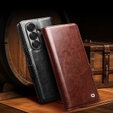 Fourre Samsung Galaxy Z Fold7 - Flip Qialino cuir véritable avec fermeture magnétique - Brun foncé