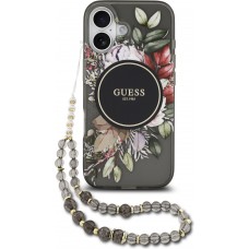 iPhone 17 Case Hülle - Guess IML Blumen mit Handgelenk-Kette, kompatibel mit MagSafe, elegante und trendige Schutzhülle - Schwarz