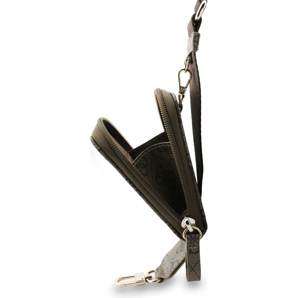 Guess Lani&egrave;re bandouli&egrave;re avec logo m&eacute;tal 4G et pochette - Brun