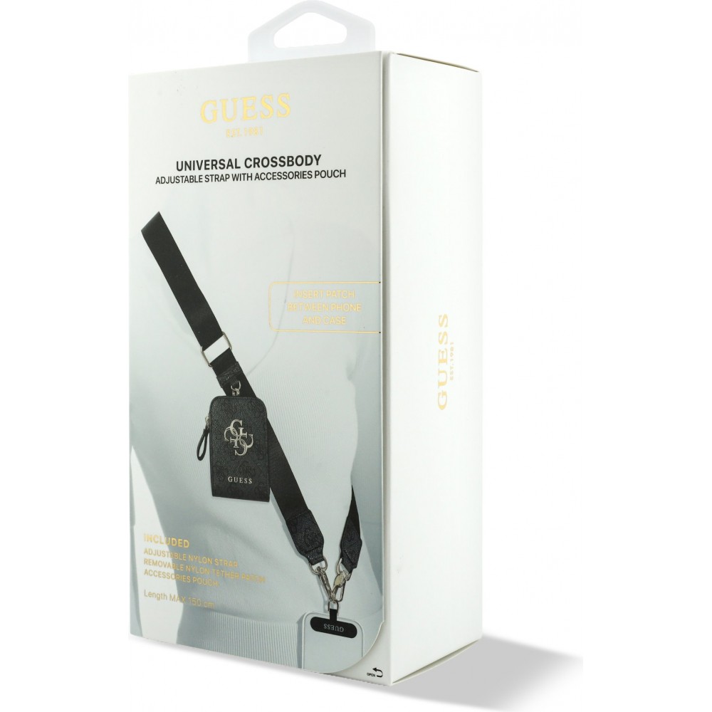 Guess Lani&egrave;re bandouli&egrave;re avec logo m&eacute;tal 4G et pochette - Noir
