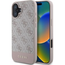 Coque iPhone 16 - Guess pattern 4G avec logo 3D doré - Rose