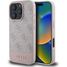 Coque iPhone 16 Pro Max - Guess pattern 4G avec logo 3D doré - Rose