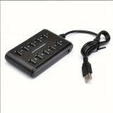 Hub USB 10 ports avec interrupteur double rangée en plastique ABS pour usage domestique bureau ou gaming - Noir