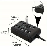 Hub USB 10 ports avec interrupteur double rangée en plastique ABS pour usage domestique bureau ou gaming - Noir