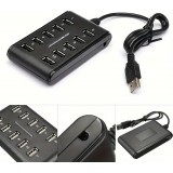 Hub USB 10 ports avec interrupteur double rangée en plastique ABS pour usage domestique bureau ou gaming - Noir