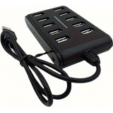 Hub USB 10 ports avec interrupteur double rangée en plastique ABS pour usage domestique bureau ou gaming - Noir