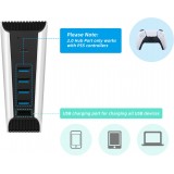 Hub USB 5 en 1 pour PS5 multiport USB 2.0 avec USB-C charge rapide et transfert de donn&eacute;es pour console PlayStation 5 - Blanc