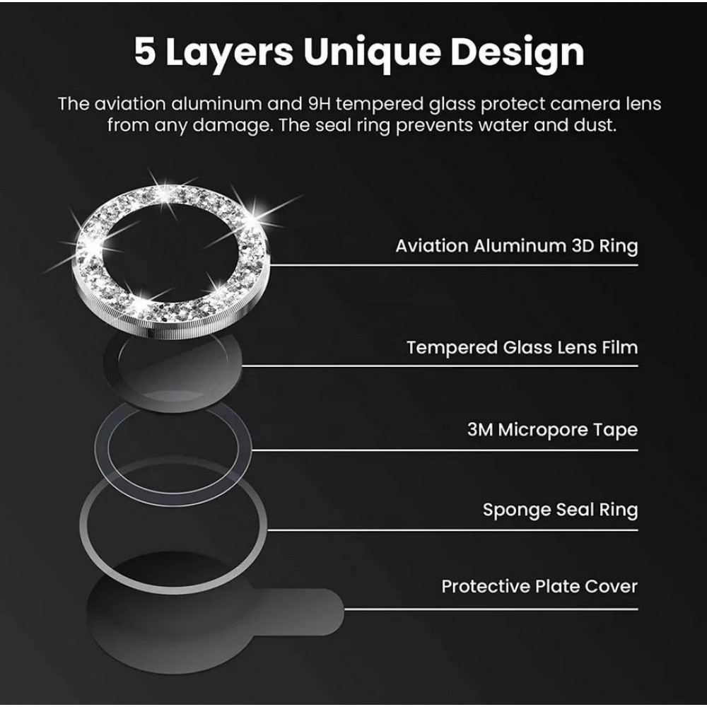 iPhone 14 Pro/14 Pro Max - Protecteurs lentilles caméra strass/diamants - Argent