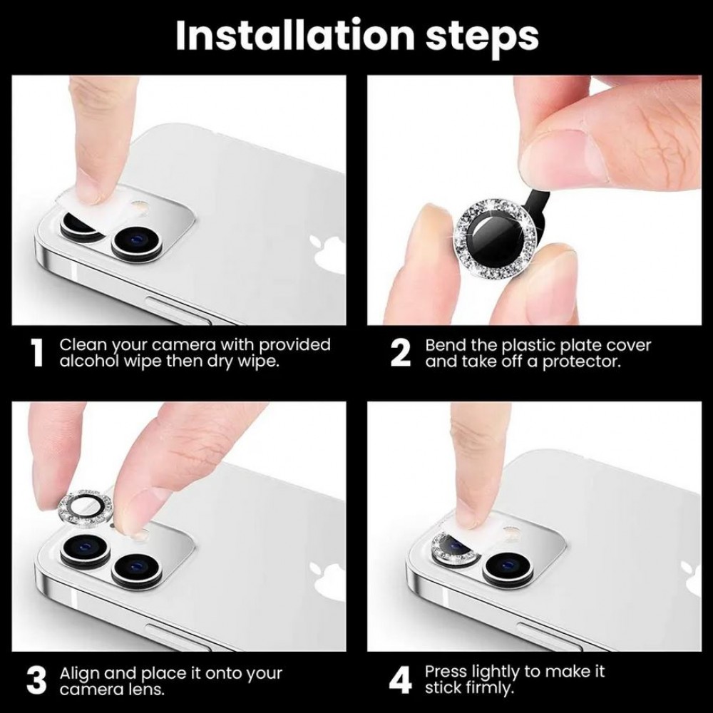 iPhone 14 Pro/14 Pro Max - Protecteurs lentilles caméra strass/diamants - Argent