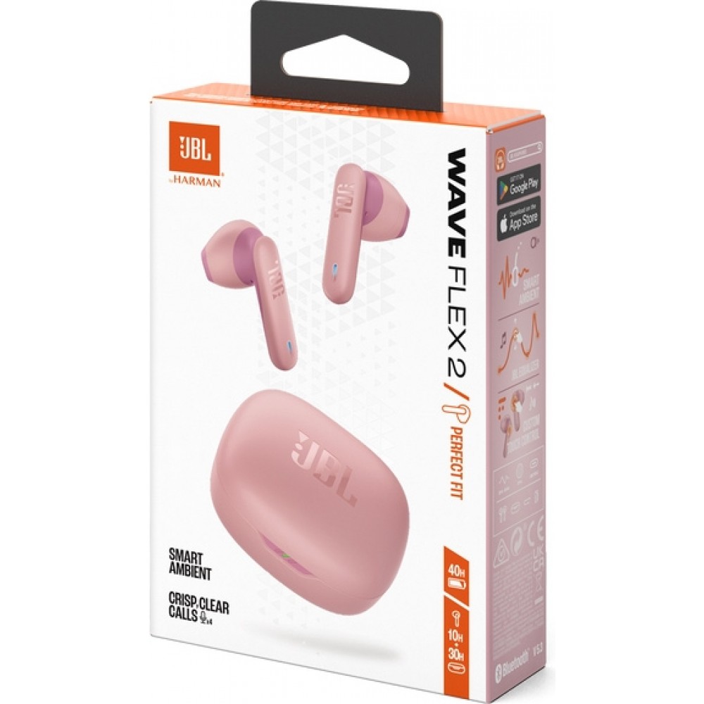 JBL Wave Flex 2 Bluetooth - 40h autonomie son Pure Bass technologie Smart Ambient et contrôle tactile - Rose