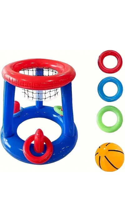 Jeu flottant piscine 2 en 1 panier de basket et lancer d’anneaux jouets aquatiques été pour enfants et adultes - Bleu