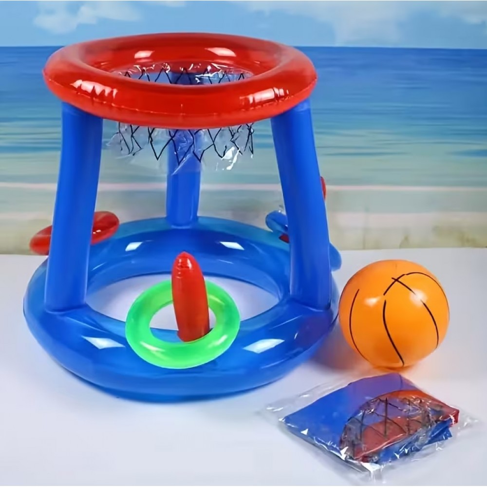 2 in 1 Poolspiel Set schwimmender Basketballkorb & Ringwurfspiel Wasserspielzeug für Sommer Kinder & Erwachsene - Blau