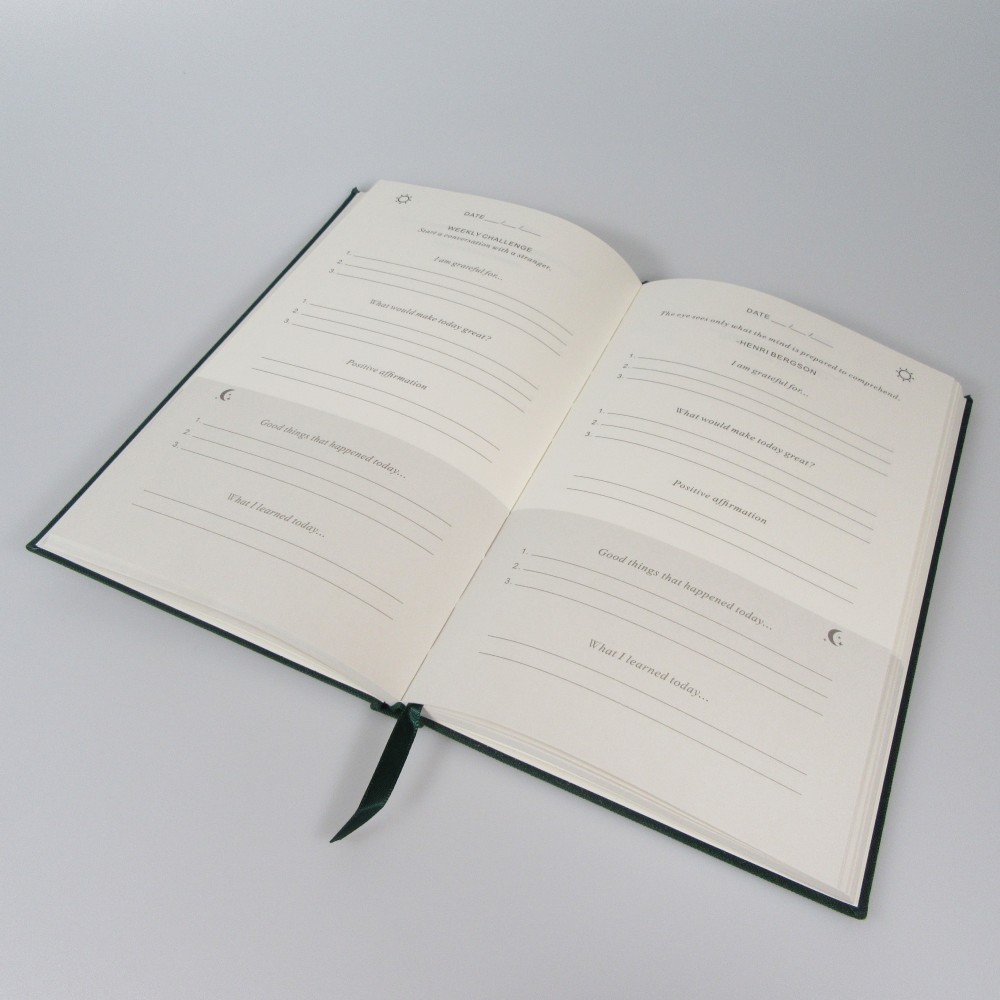 Journal de gratitude jour et nuit cahier élégant en tissu avec citations inspirantes - Vert