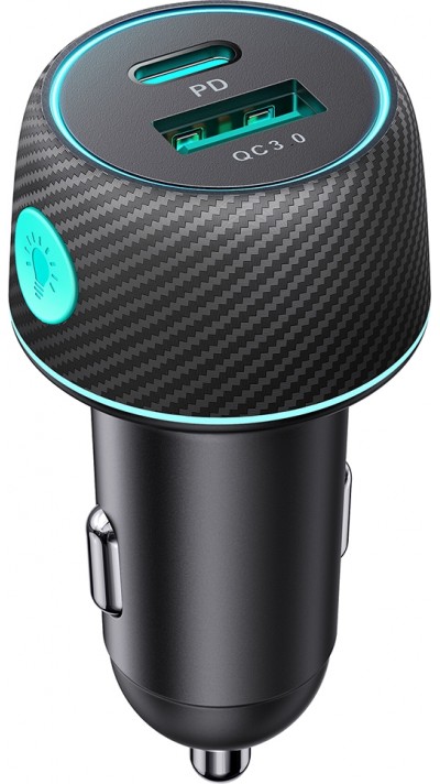 Joyroom JR-CCN01 chargeur de voiture multicolore 60W 1A + 1C avec bouton lumineux rapide multiport - Noir