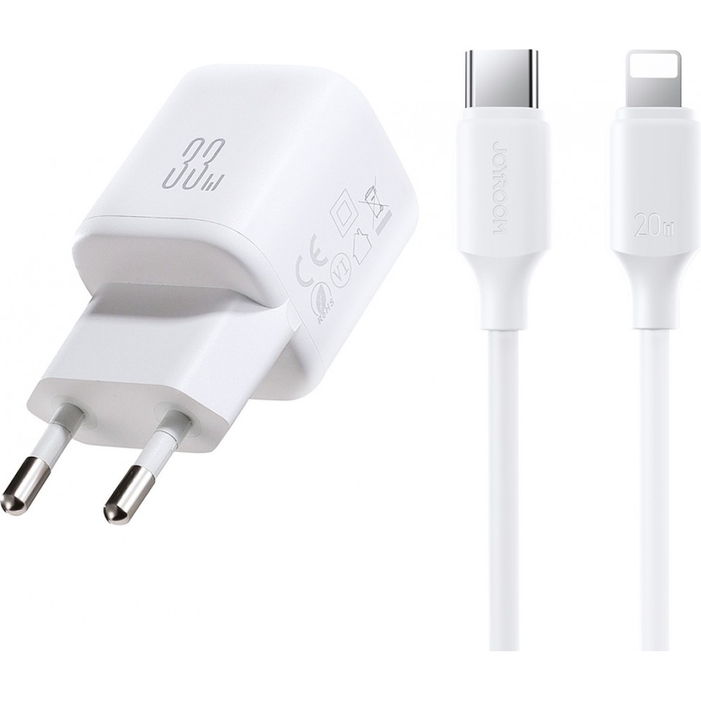 Joyroom JR-TG7 33W USB-A + USB-C chargeur mural avec c&acirc;ble Lightning 30W 1m - Blanc