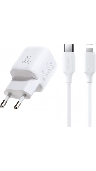 Joyroom JR-TG7 33W USB-A + USB-C chargeur mural avec c&acirc;ble Lightning 30W 1m - Blanc