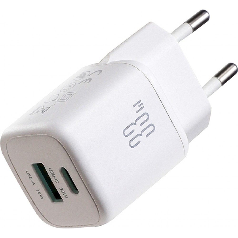 Joyroom JR-TG7 33W USB-A + USB-C chargeur mural avec c&acirc;ble Lightning 30W 1m - Blanc