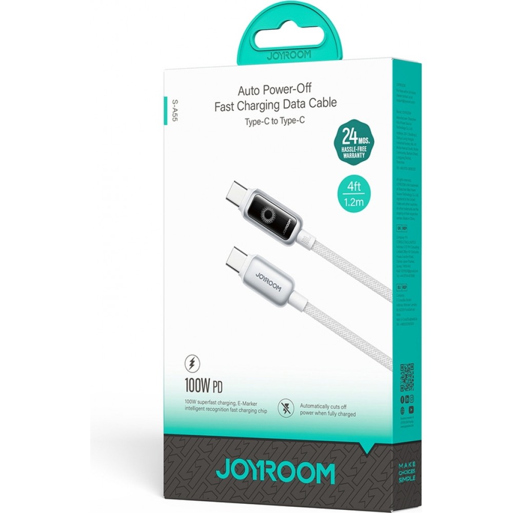 Joyroom S-A55 StarFlight Schnellladekabel USB-C zu USB-C 100 W (1.2 m) - Weiss
