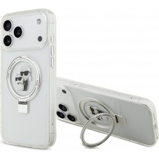 Coque iPhone 17 Pro Max - Karl Lagerfeld et Choupette Ringstand MagSafe avec anneau support - Blanc