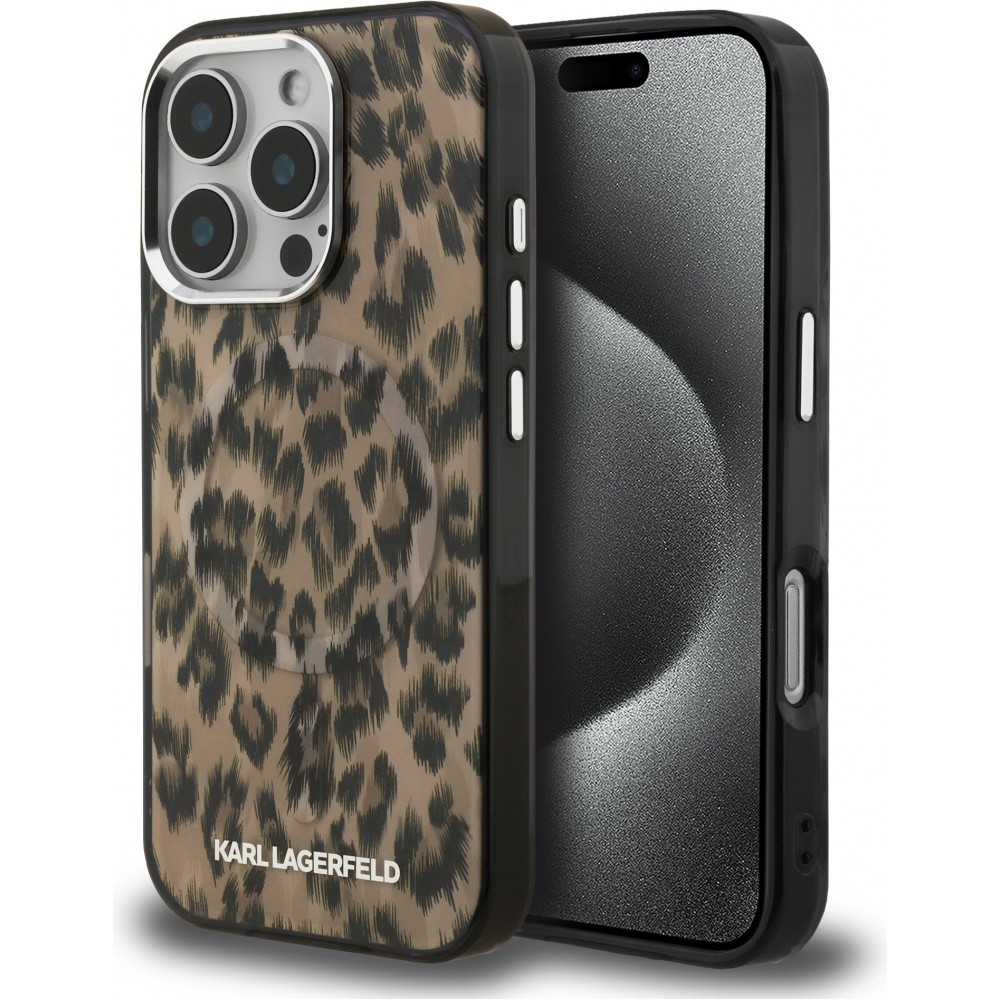 Coque iPhone 16 Pro Max -  Karl Lagerfeld IML léopard MagSafe élégante - Brun