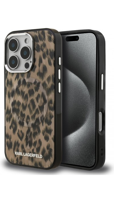 Coque iPhone 16 Pro Max -  Karl Lagerfeld IML léopard MagSafe élégante - Brun