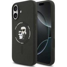 Coque iPhone 17 - Karl Lagerfeld Liquid en silicone avec design Karl et Choupette compatible MagSafe - Noir