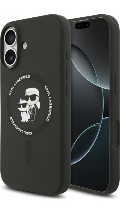 Coque iPhone 17 - Karl Lagerfeld Liquid en silicone avec design Karl et Choupette compatible MagSafe - Noir