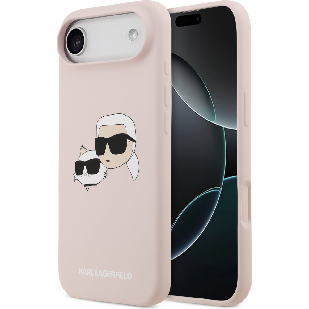 iPhone 17 Air Case Hülle - Karl Lagerfeld Liquid aus Silikon mit Karl- und Choupette-Design, kompatibel mit MagSafe - Rosa