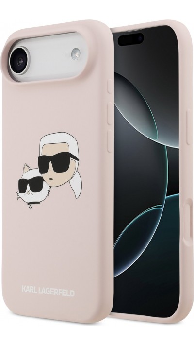 Coque iPhone Air - Karl Lagerfeld Liquid en silicone avec design tête Karl et Choupette compatible MagSafe - Rose