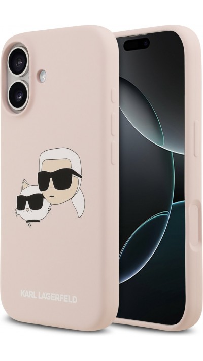Coque iPhone 17 - Karl Lagerfeld Liquid en silicone avec design tête Karl et Choupette compatible MagSafe - Rose