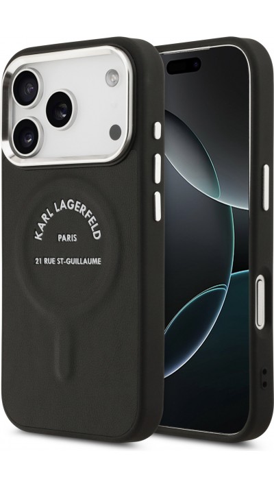 Coque iPhone 17 Pro - Karl Lagerfeld PU RSG Logo MagSafe élégante et protectrice - Noir
