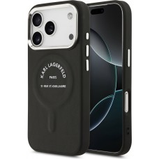 Coque iPhone 17 Pro Max - Karl Lagerfeld PU RSG Logo MagSafe élégante et protectrice - Noir