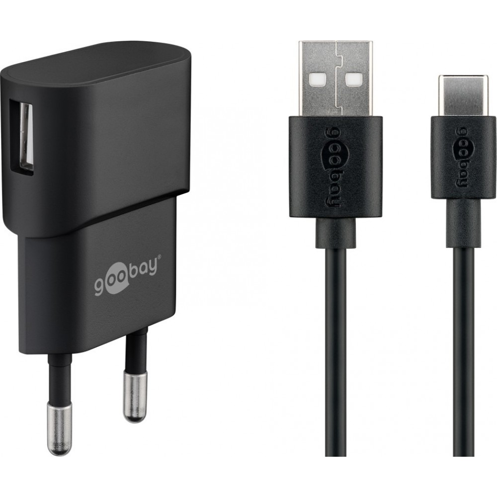 Kit chargeur Goobay 5W USB-C adaptateur secteur avec c&acirc;ble USB-C (1m) - Noir