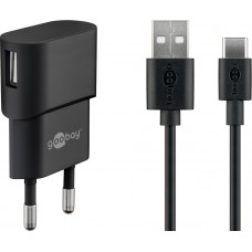 Kit chargeur Goobay 5W USB-C adaptateur secteur avec c&acirc;ble USB-C (1m) - Noir